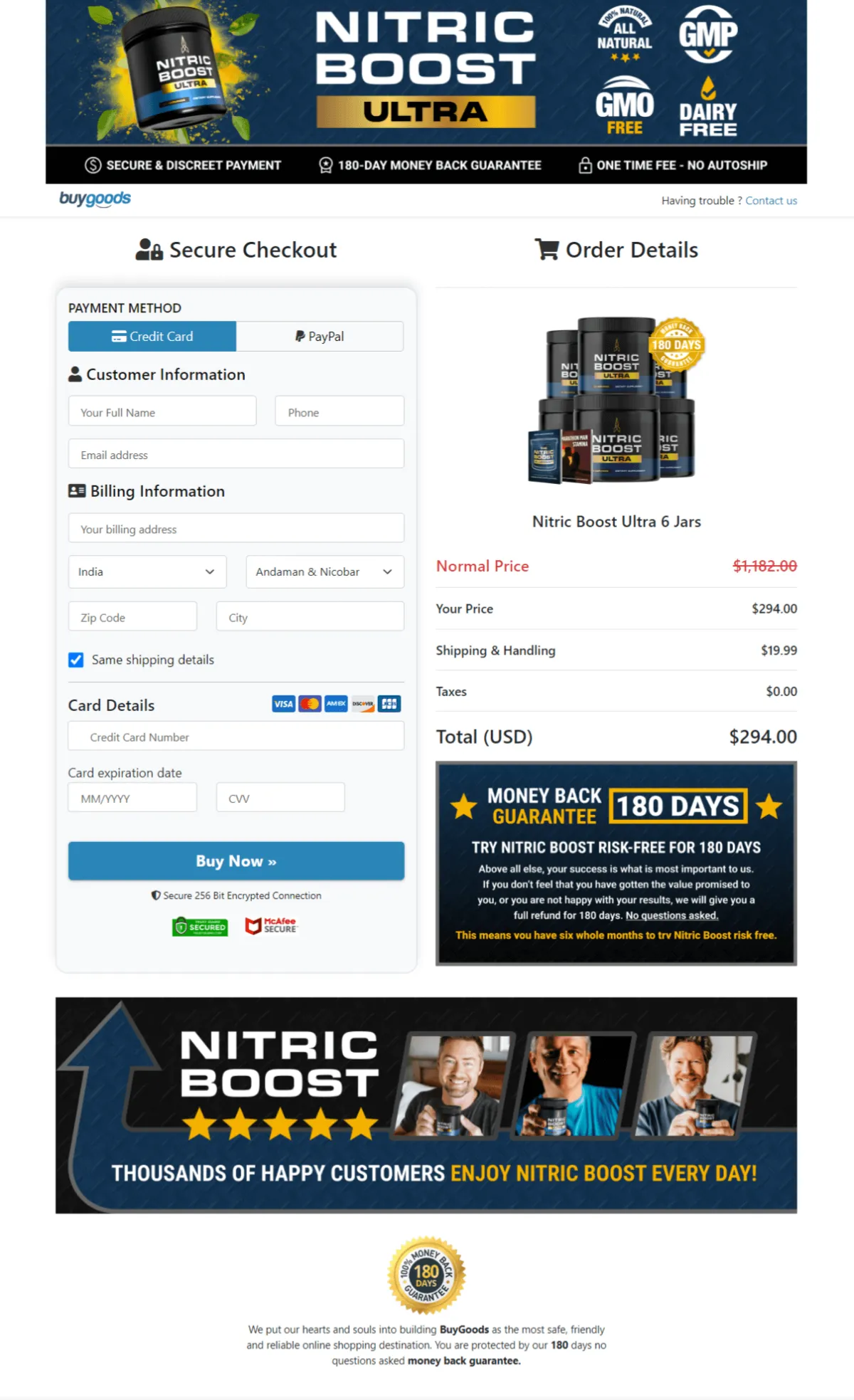 Nitric Boost Ultra secure order page - SSL encrypted checkout